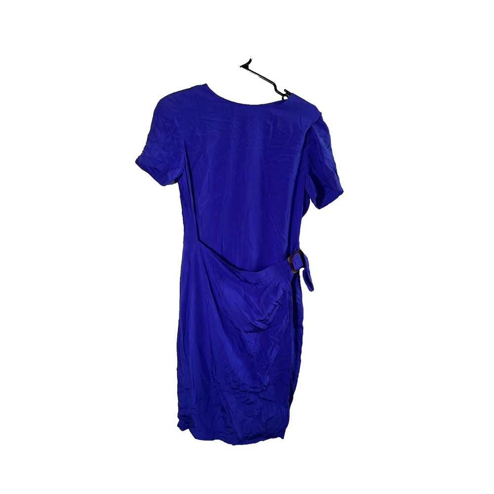 Liz Claiborne Wrap Dress Womens 8 Royal Blue 100% Silk Side Buckle Back Zip